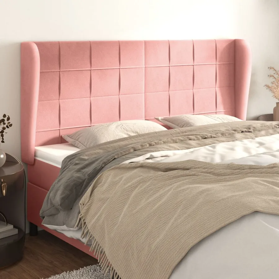 Tête de lit avec oreilles Rose 203x23x118/128 cm Velours
