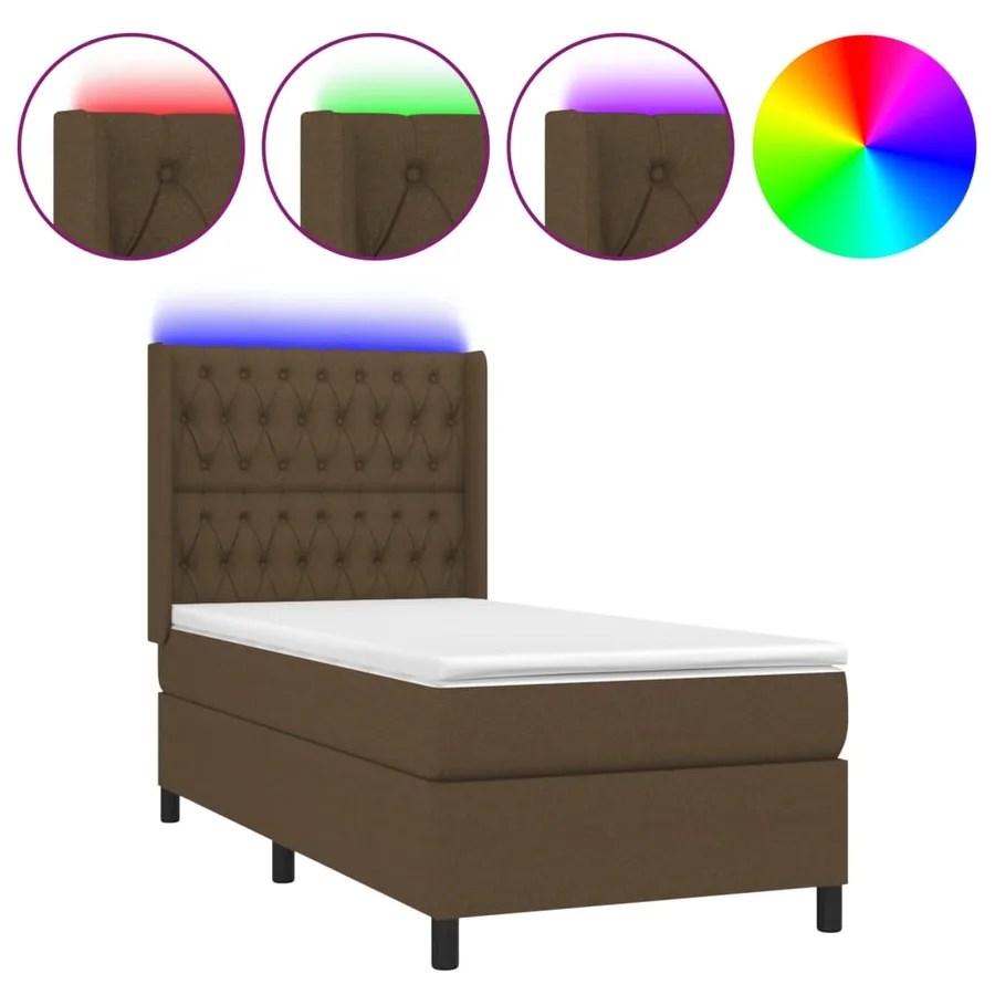 Sommier à lattes de lit matelas et LED Marron foncé 100x200 cm - 2