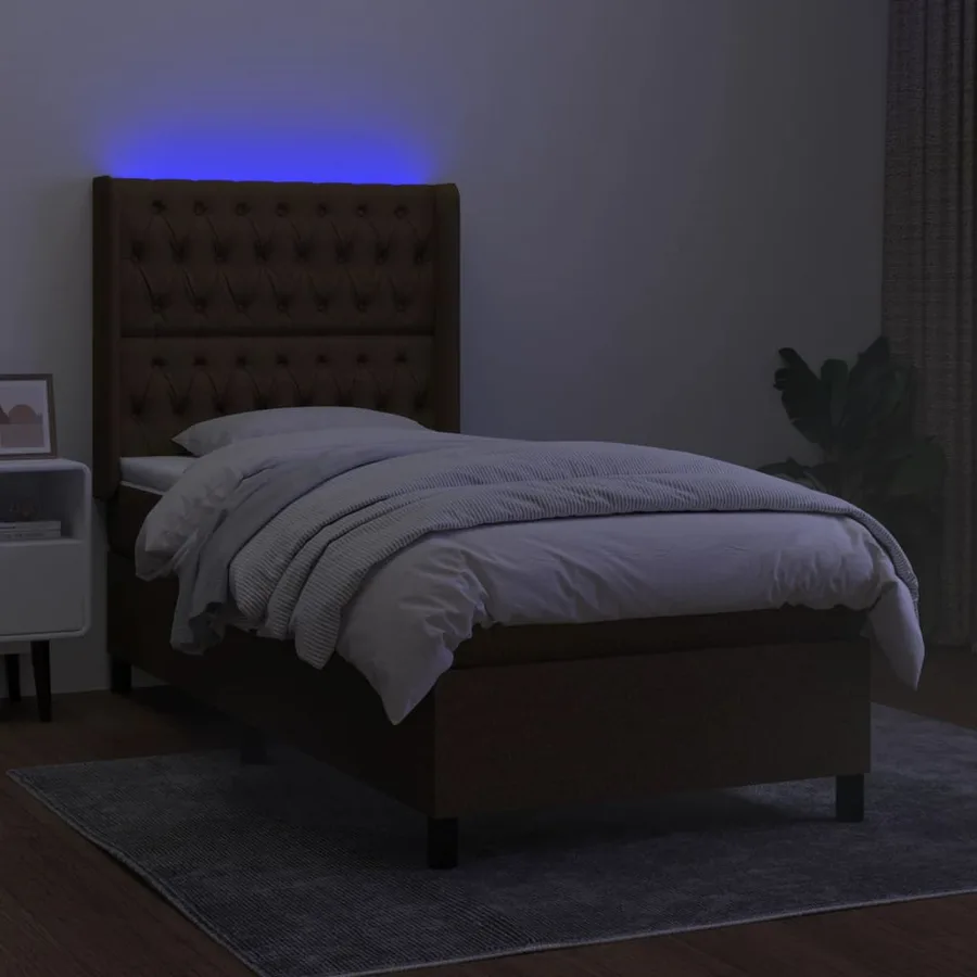 Sommier à lattes de lit matelas et LED Marron foncé 100x200 cm - 3
