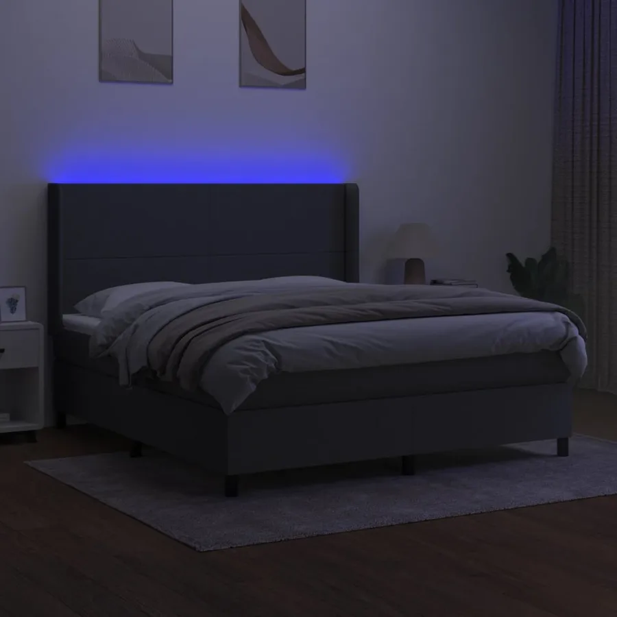 Sommier à lattes de lit matelas LED Gris foncé 180x200 cm Tissu - 3