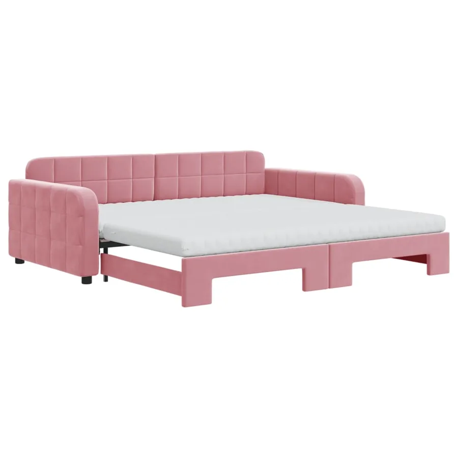 Lit de jour avec lit gigogne et matelas rose 100x200 cm velours - 2