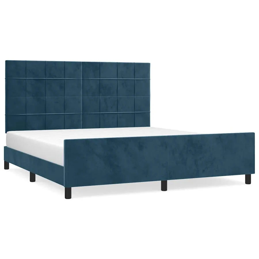 Cadre de lit sans matelas bleu foncé velours - 2