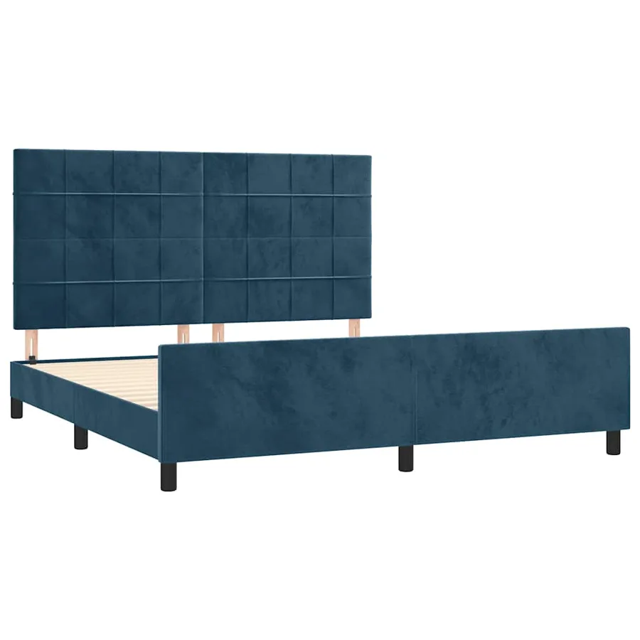 Cadre de lit sans matelas bleu foncé velours - 4