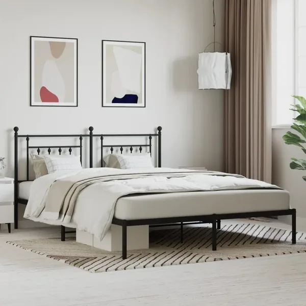 Cadre de lit métal sans matelas et tête de lit noir 180x200 cm