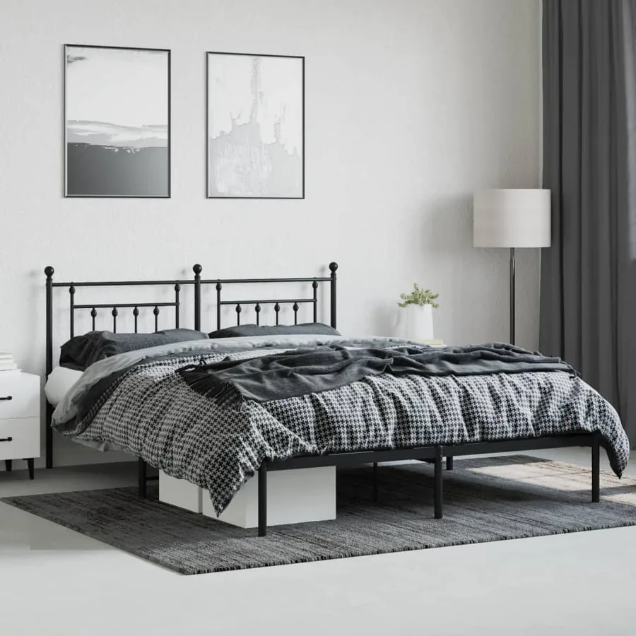 Cadre de lit métal sans matelas et tête de lit noir 180x200 cm - 4