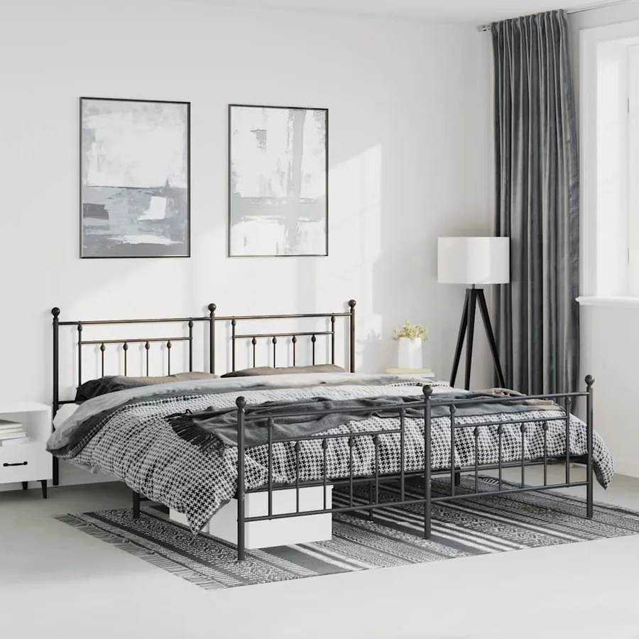 Cadre de lit métal sans matelas avec pied de lit noir 183x213cm