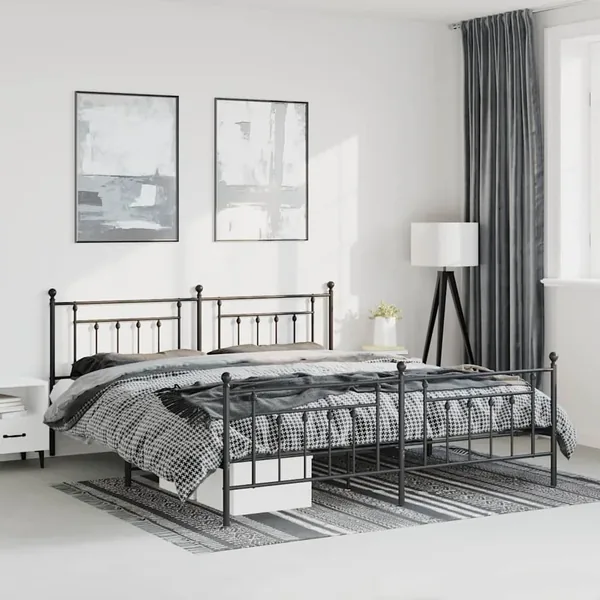 Cadre de lit métal sans matelas avec pied de lit noir 183x213cm