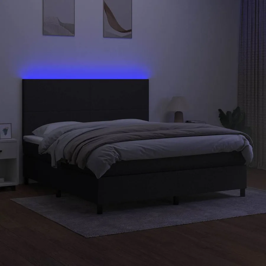 Sommier à lattes de lit et matelas et LED Noir 180x200 cm Tissu - 4