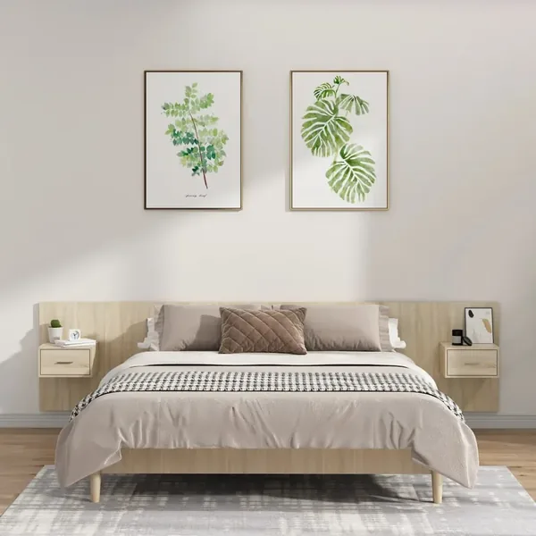 Tête de lit avec armoires Chêne sonoma Bois d'ingénierie