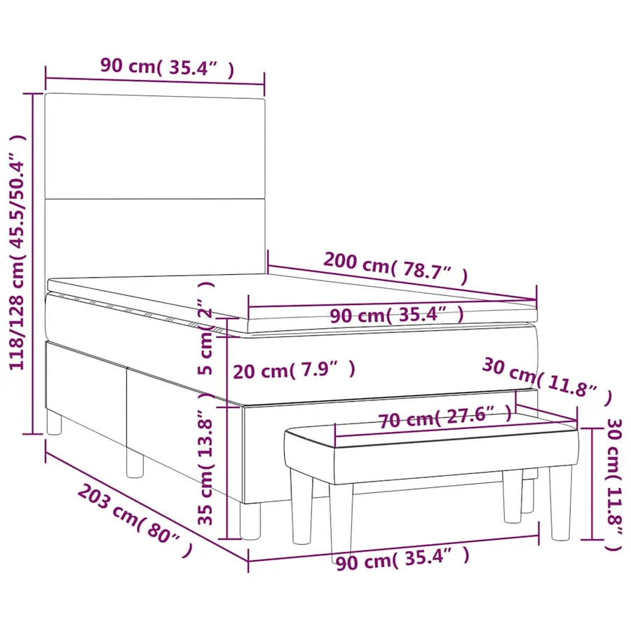 Sommier à lattes de lit avec matelas Noir 90x200 cm Tissu - 8