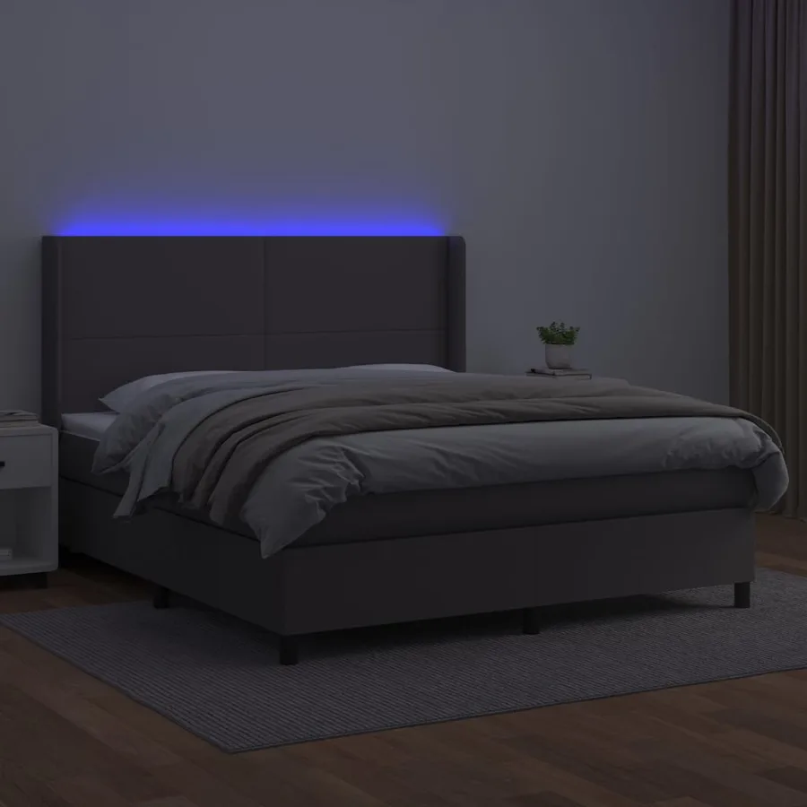 Sommier à lattes de lit matelas LED Gris 180x200 cm Similicuir - 3