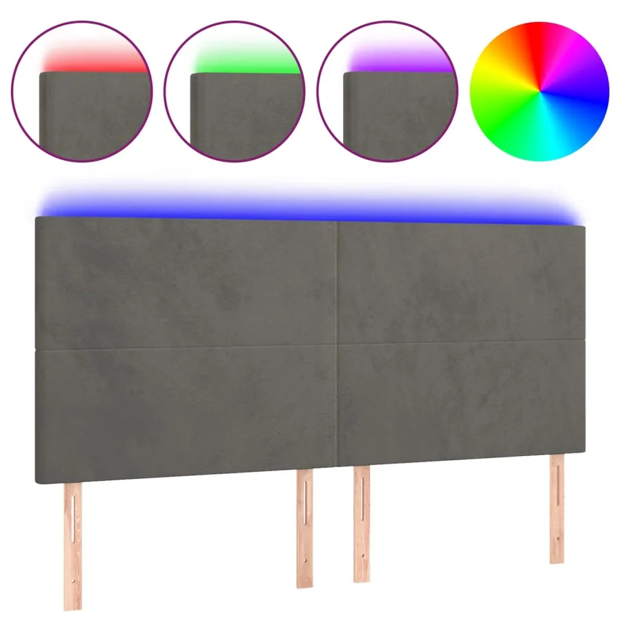 Tête de lit à LED Gris foncé 180x5x118/128 cm Velours - 2