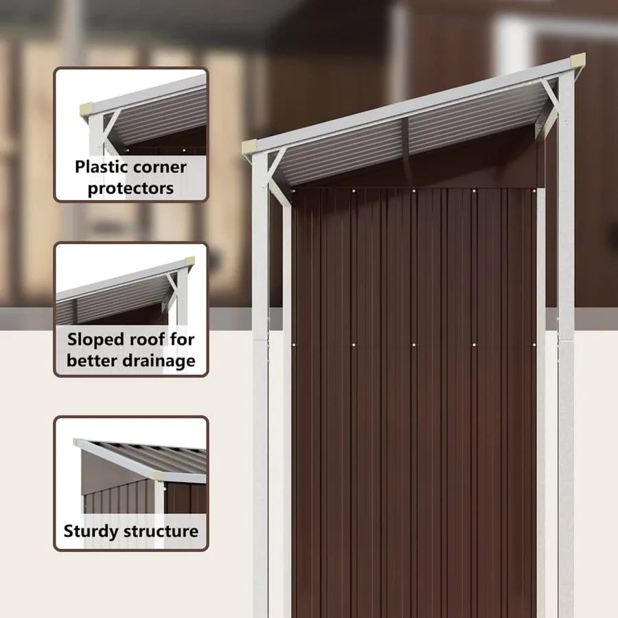 Abri de jardin avec toit prolongé marron 277x107x181 cm acier - 12