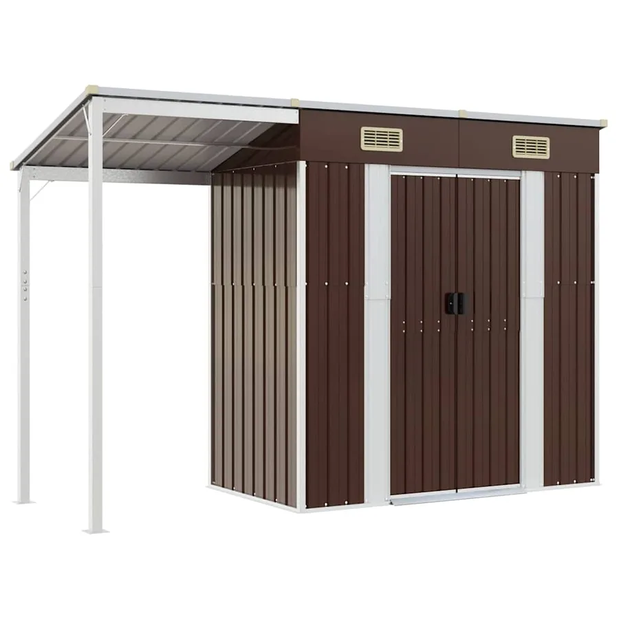 Abri de jardin avec toit prolongé marron 277x107x181 cm acier - 2