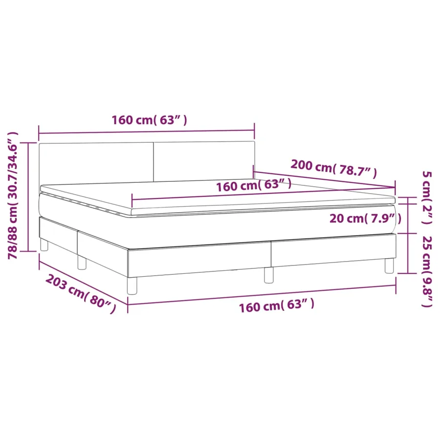 Sommier à lattes de lit avec matelas LED Gris clair 160x200 cm - 8