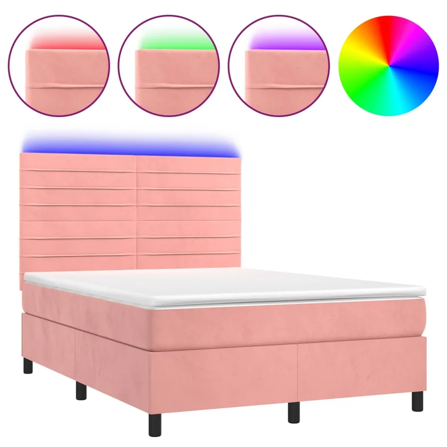 Sommier à lattes de lit avec matelas LED Rose 140x190cm Velours - 2