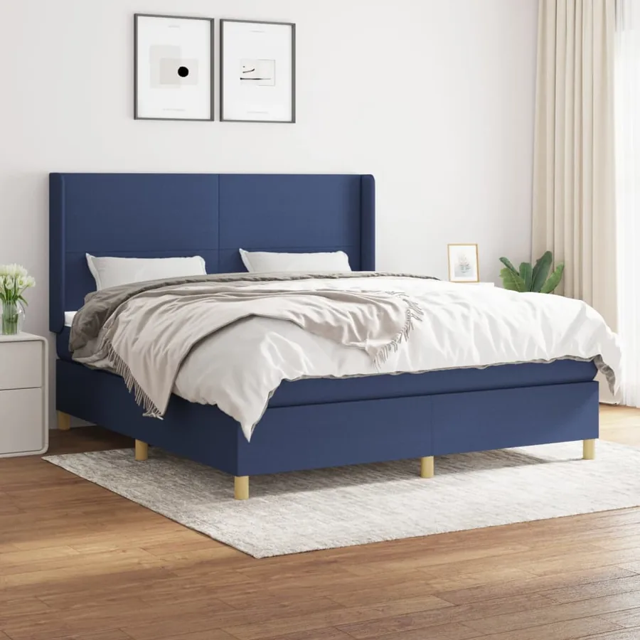 Sommier à lattes de lit avec matelas Bleu 160x200 cm Tissu