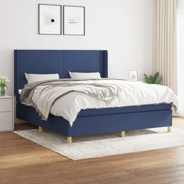 Sommier à lattes de lit avec matelas Bleu 160x200 cm Tissu