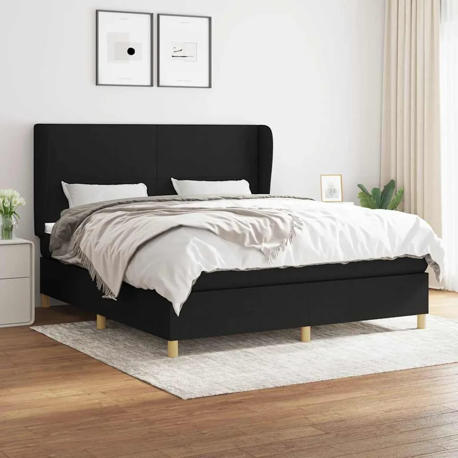 Sommier à lattes de lit avec matelas Noir 160x200 cm Tissu