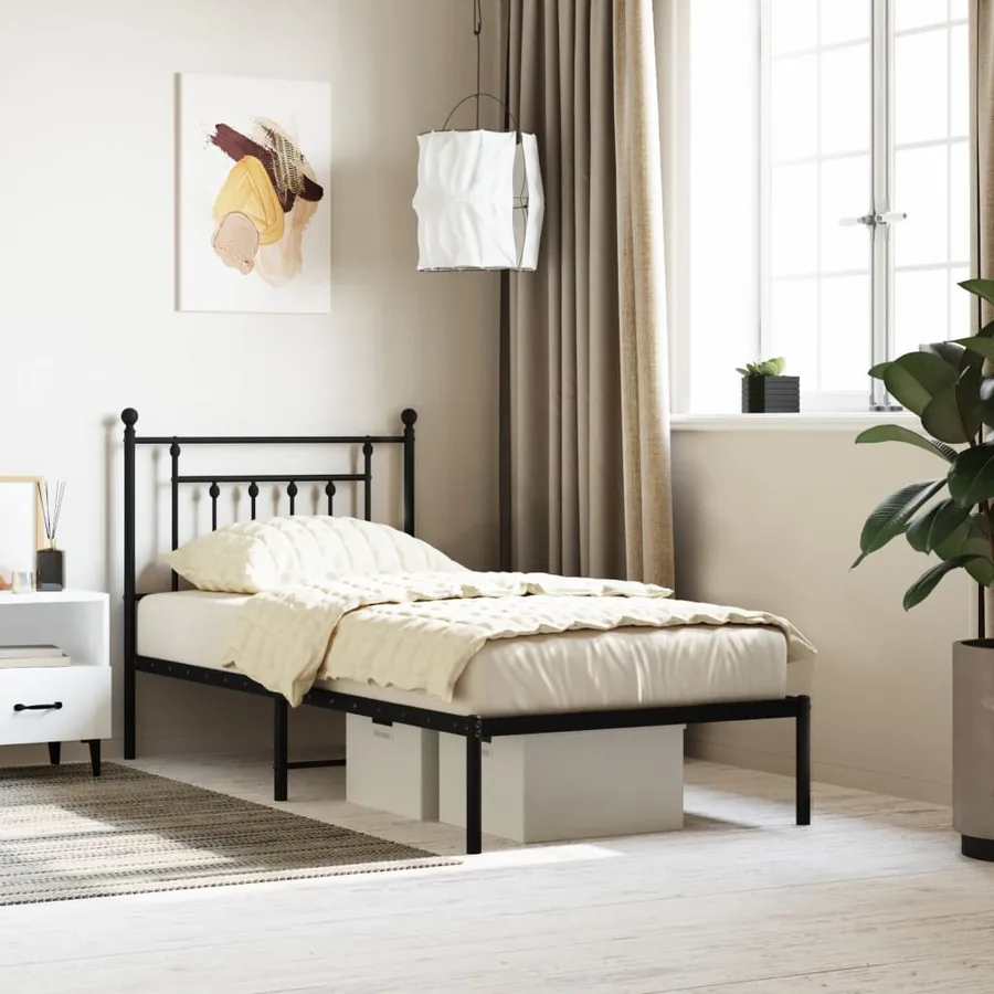 Cadre de lit métal sans matelas avec tête de lit noir 90x190 cm