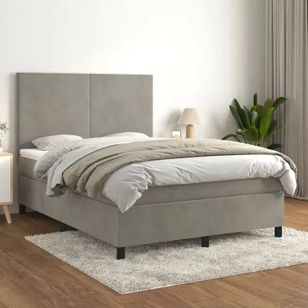 Sommier à lattes de lit et matelas Gris clair 140x190cm Velours