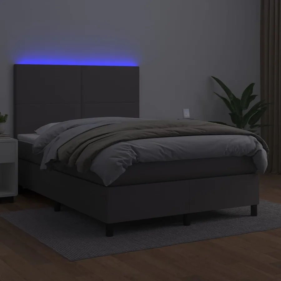 Sommier à lattes de lit avec matelas et LED Gris 140x190 cm - 4