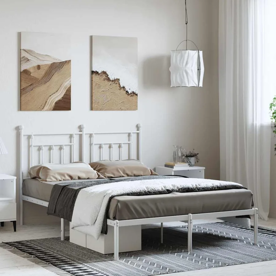 Cadre de lit métal sans matelas et tête de lit blanc 150x200 cm