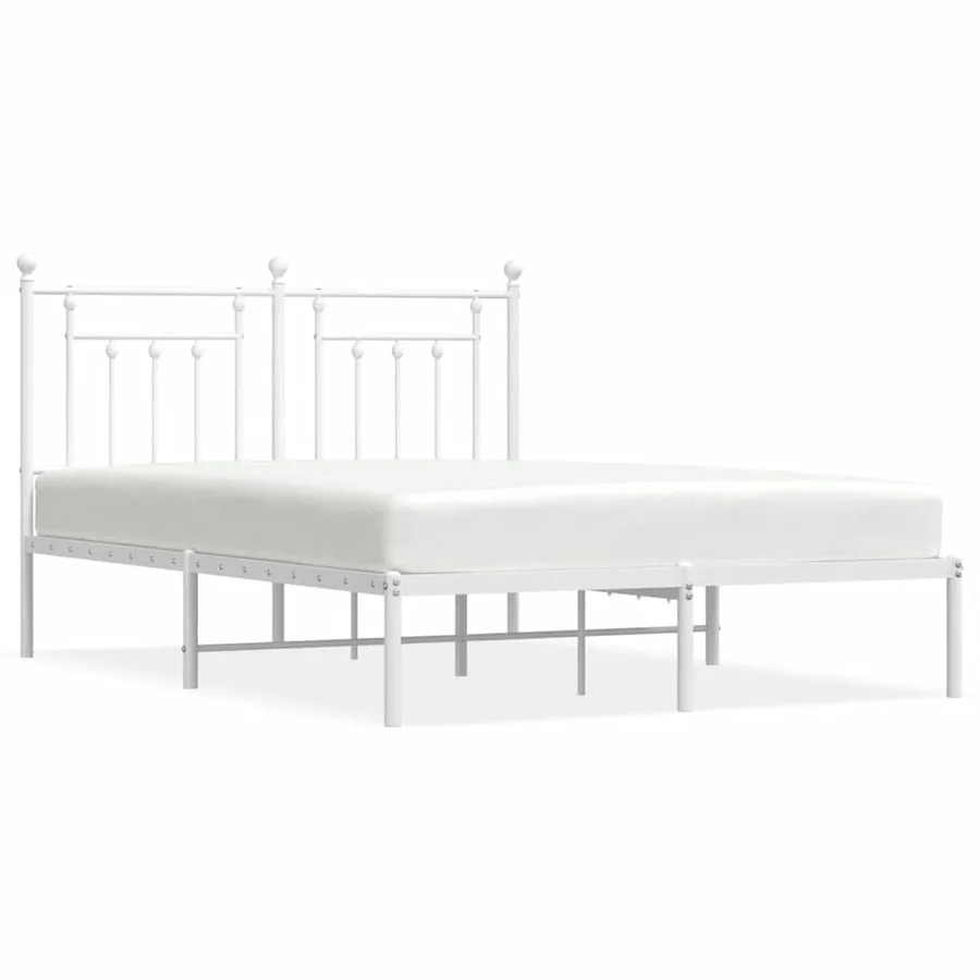 Cadre de lit métal sans matelas et tête de lit blanc 150x200 cm - 2