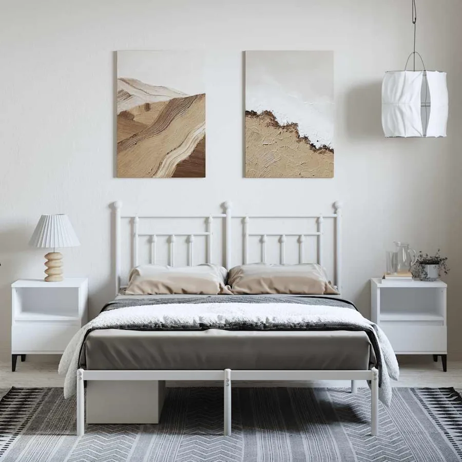 Cadre de lit métal sans matelas et tête de lit blanc 150x200 cm - 4