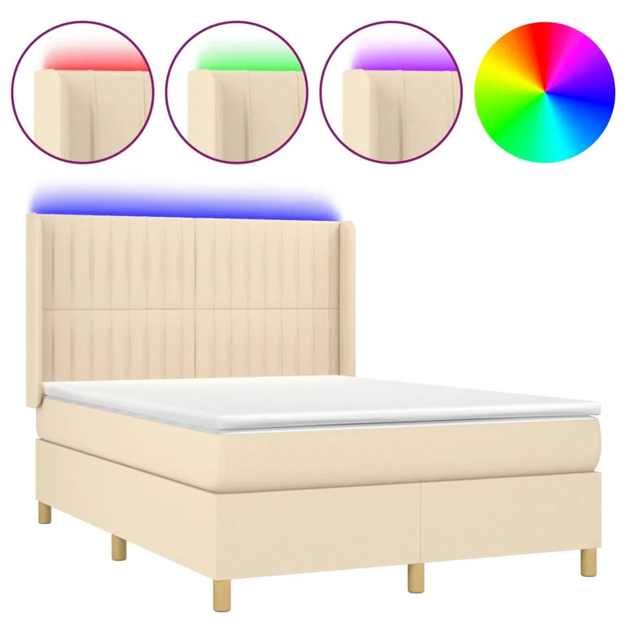 Sommier à lattes de lit matelas et LED Crème 140x200 cm Tissu - 2