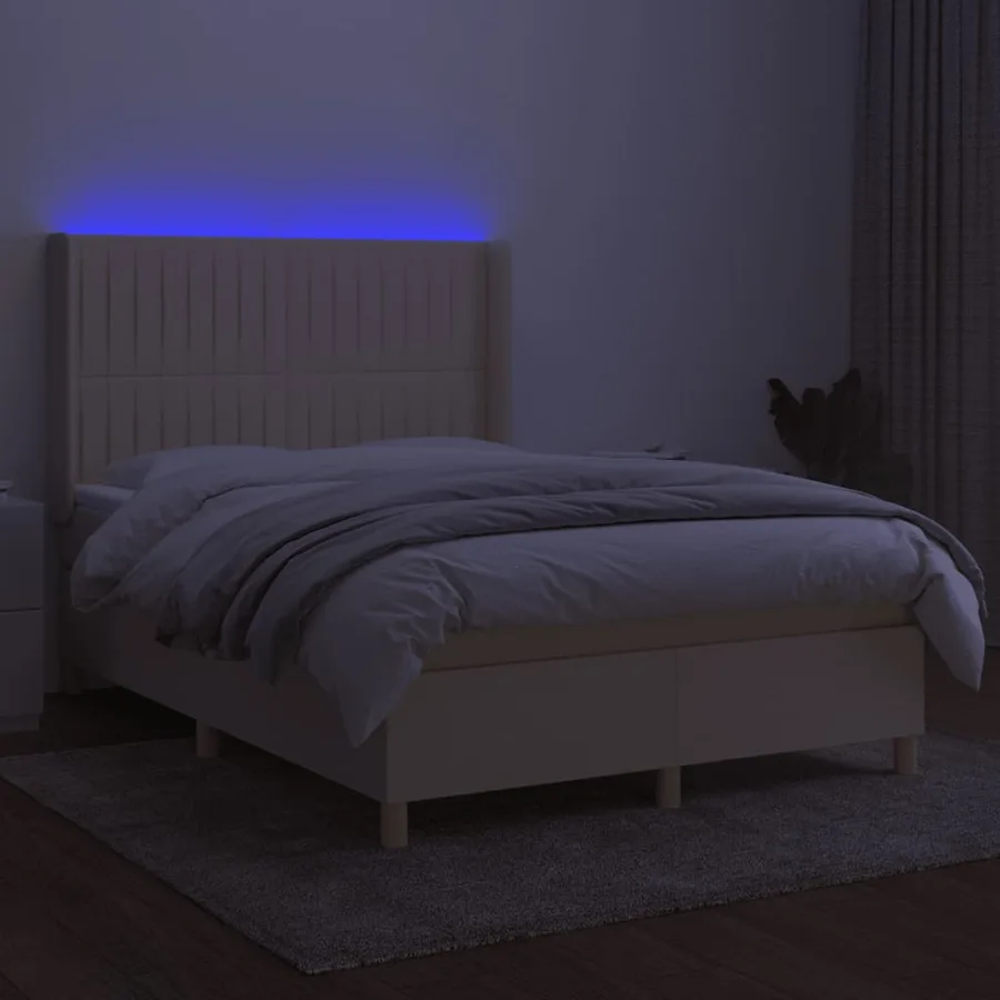 Sommier à lattes de lit matelas et LED Crème 140x200 cm Tissu - 3