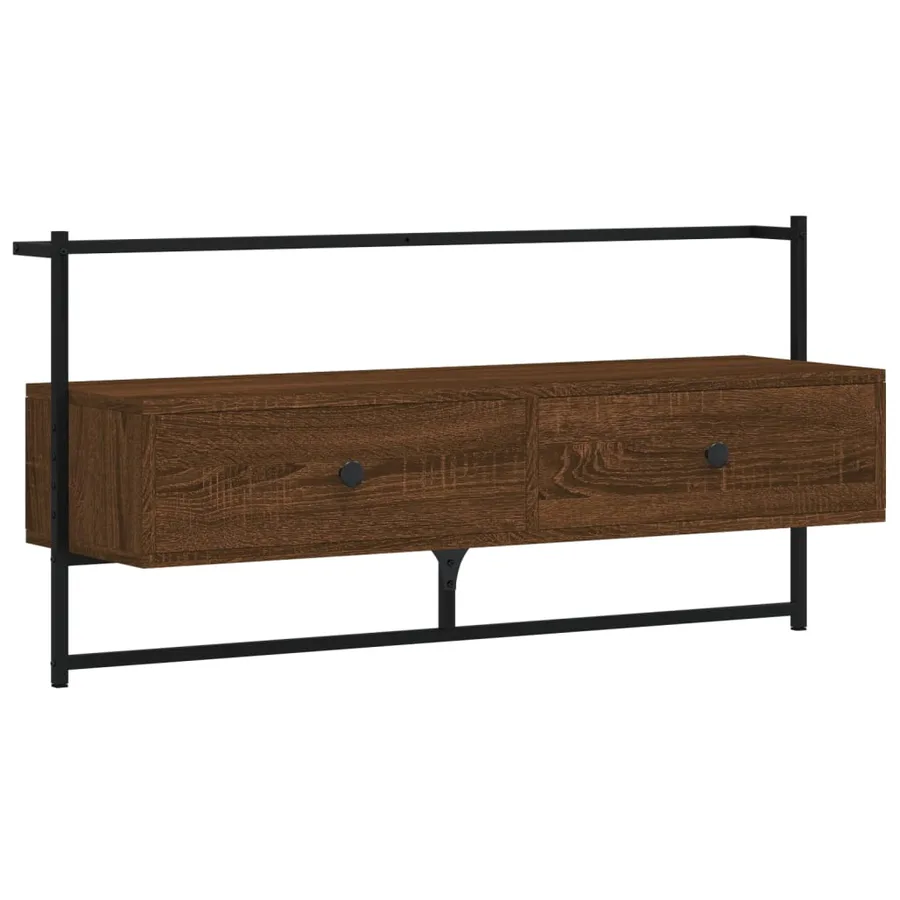 Meuble TV mural chêne marron 100,5x30x51 cm bois d'ingénierie - 2