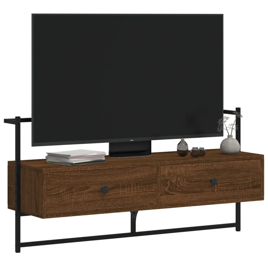 Meuble TV mural chêne marron 100,5x30x51 cm bois d'ingénierie - 4