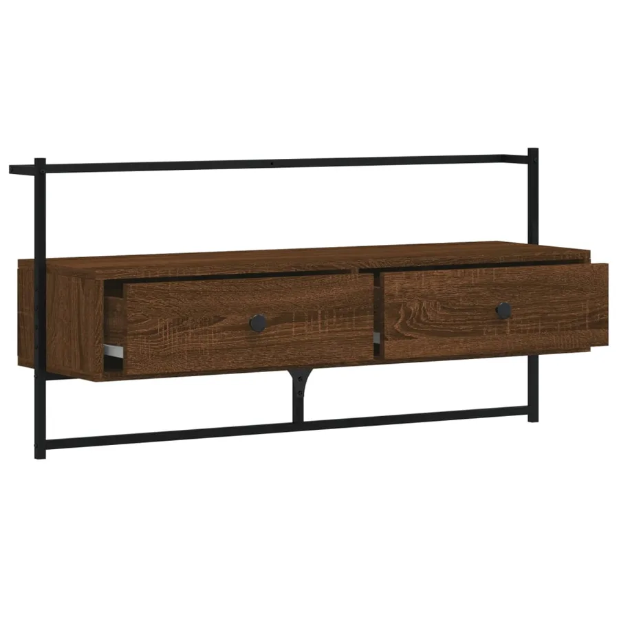 Meuble TV mural chêne marron 100,5x30x51 cm bois d'ingénierie - 6