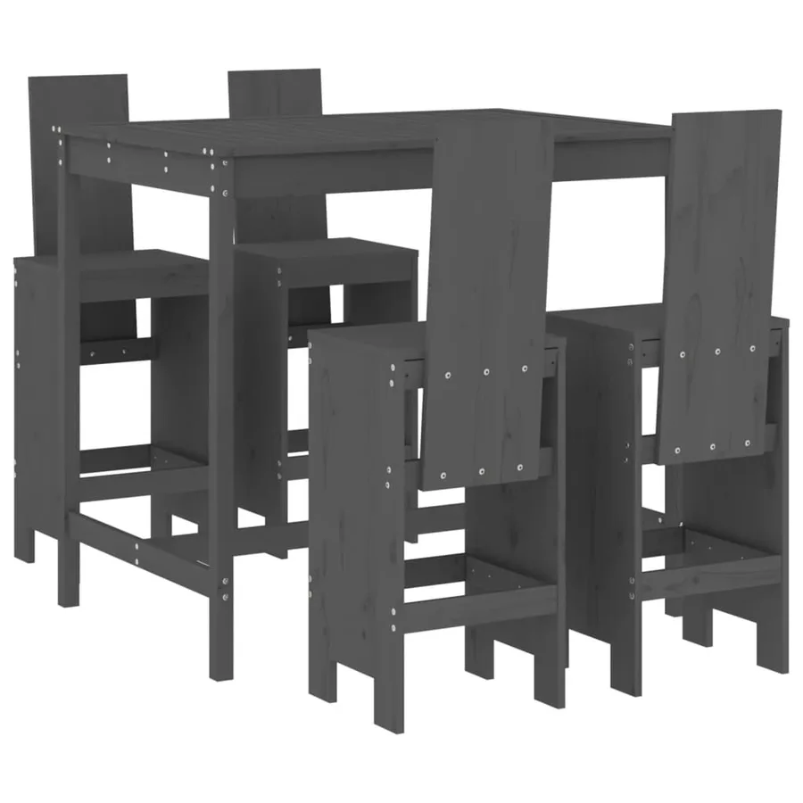 Ensemble de bar de jardin 5 pcs gris bois de pin massif - 2