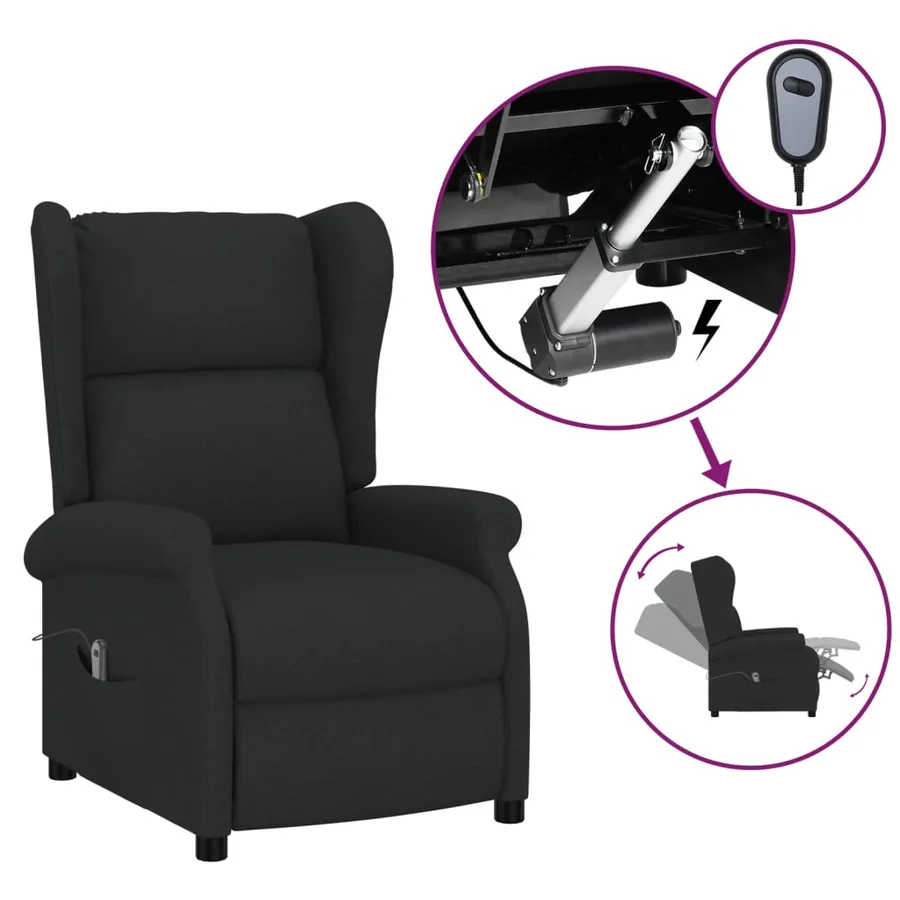 Fauteuil inclinable électrique à oreilles noir tissu - 2