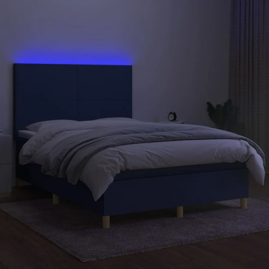 Sommier à lattes de lit et matelas et LED Bleu 140x200 cm Tissu - 4