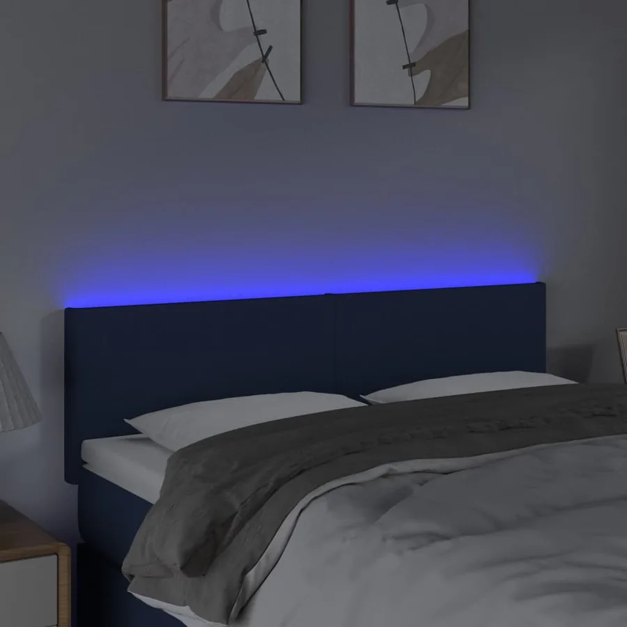 Tête de lit à LED Bleu 144x5x78/88 cm Tissu - 3
