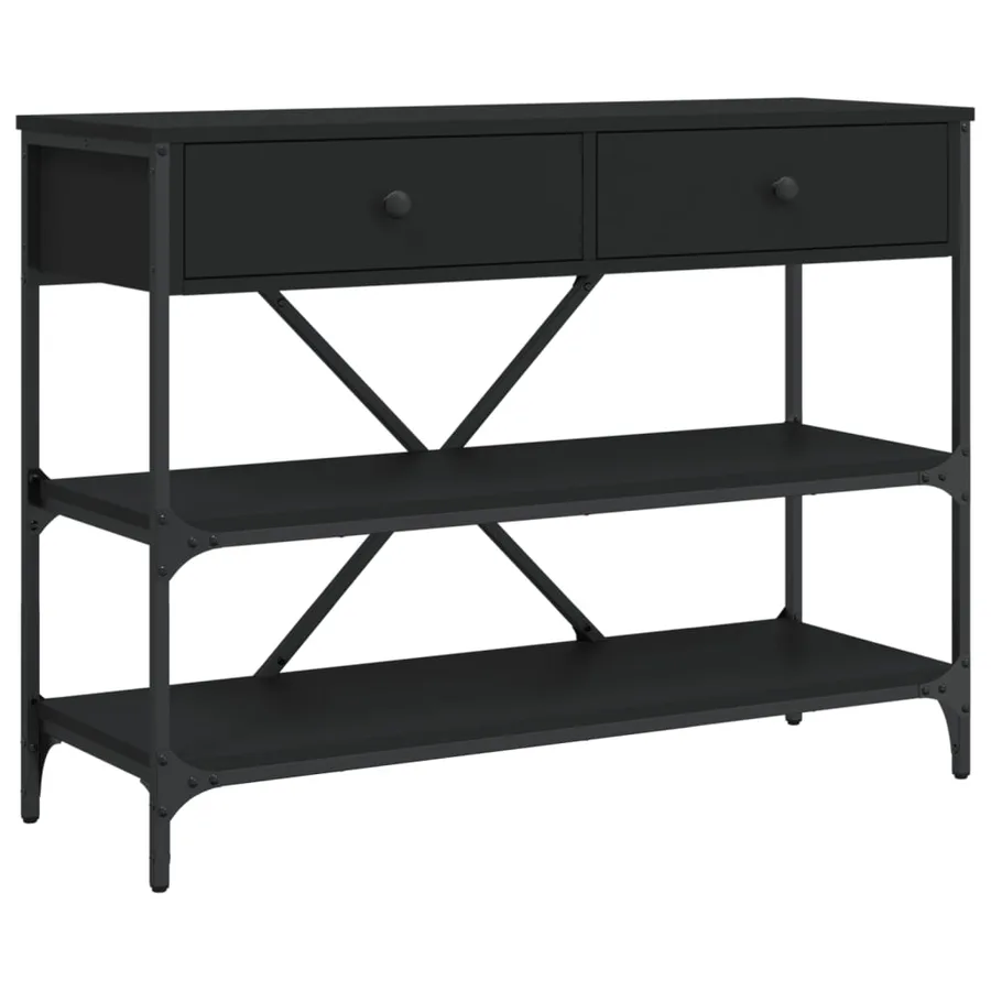 Table console avec tiroirs et étagères noir bois d'ingénierie - 2