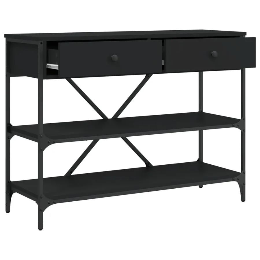 Table console avec tiroirs et étagères noir bois d'ingénierie - 5