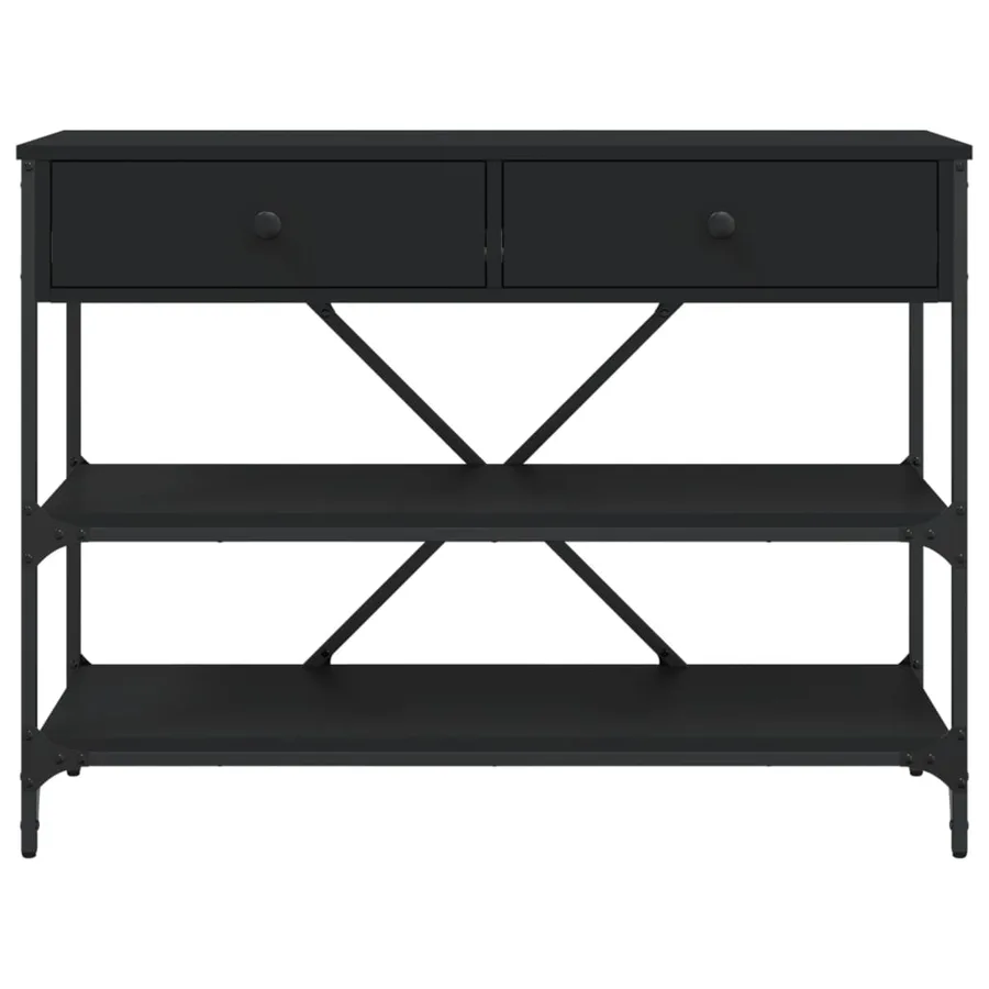 Table console avec tiroirs et étagères noir bois d'ingénierie - 6