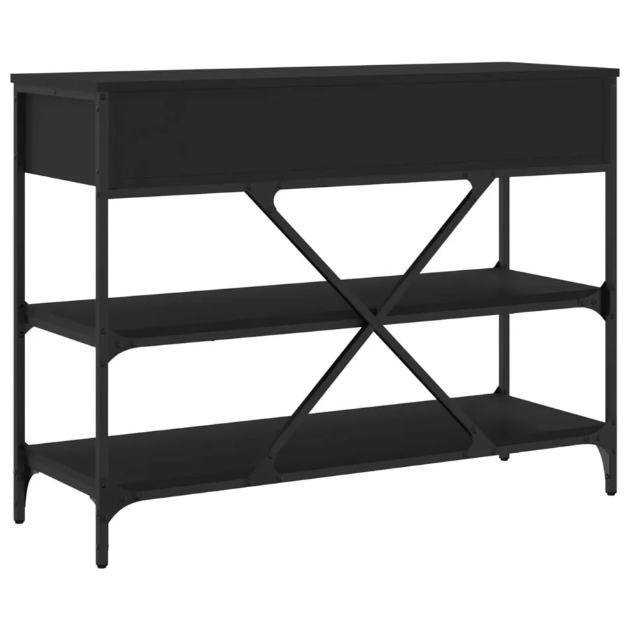 Table console avec tiroirs et étagères noir bois d'ingénierie - 8