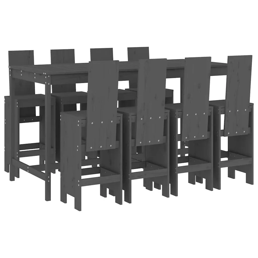 Ensemble de bar de jardin 9 pcs gris bois de pin massif - 2
