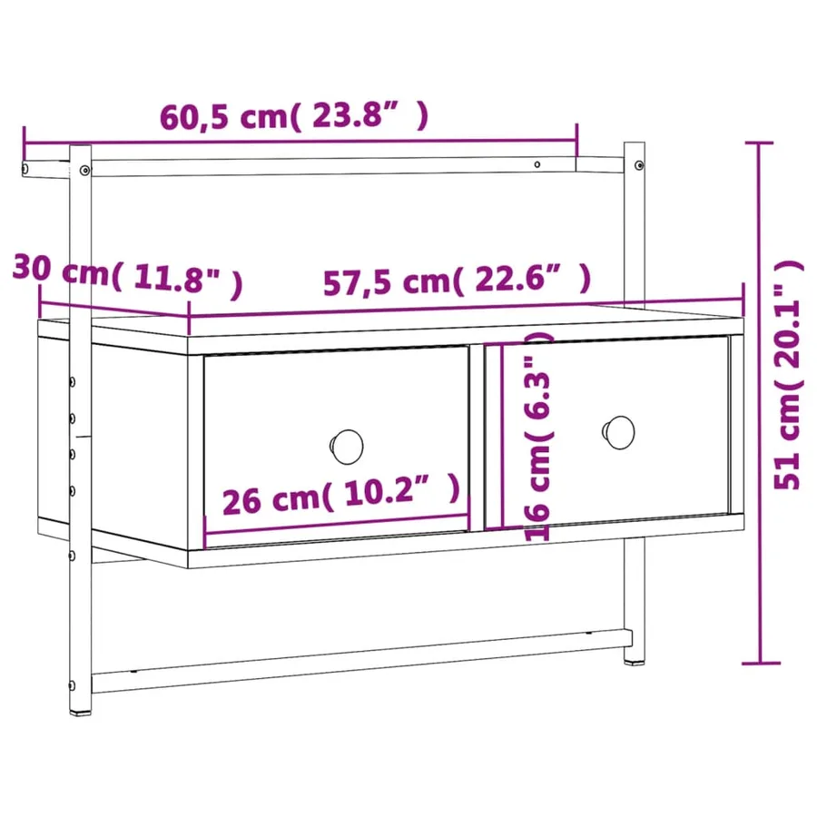 Meuble TV mural chêne marron 60,5x30x51 cm bois d'ingénierie - 9