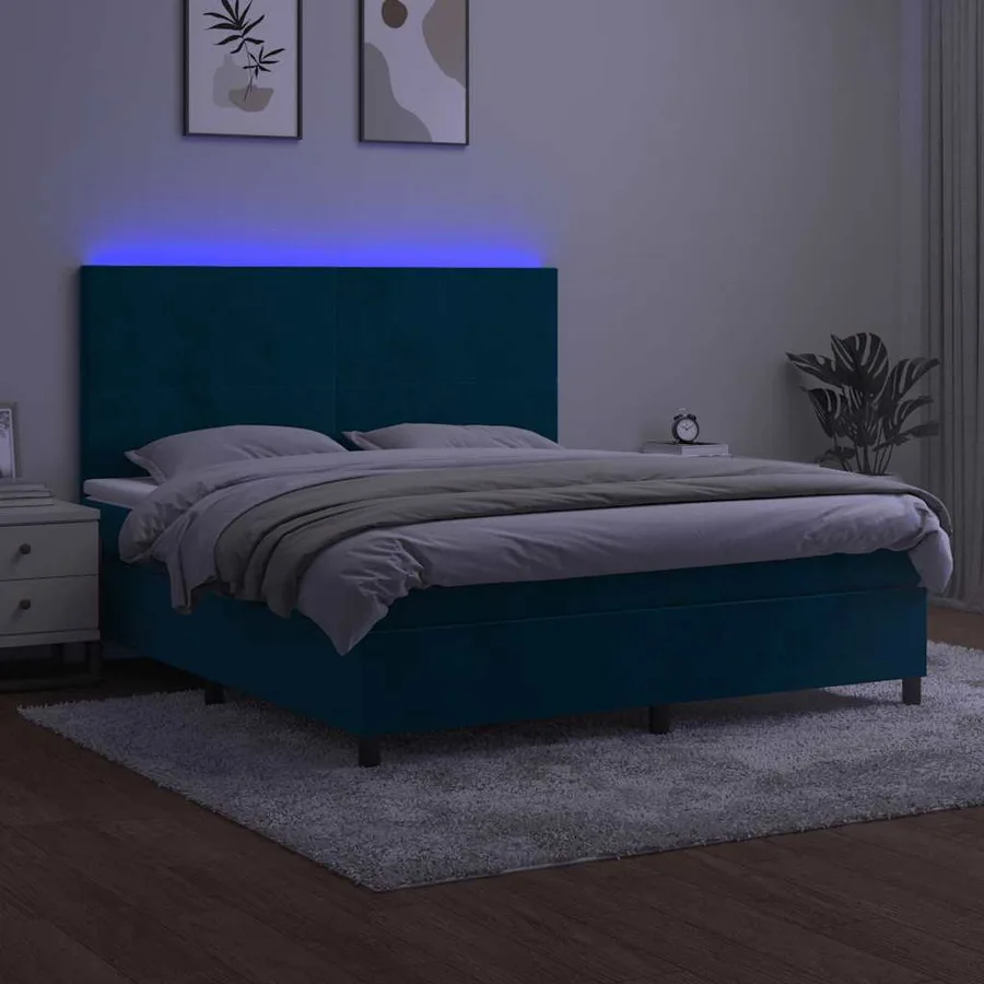 Sommier à lattes de lit avec matelas LED Bleu foncé 160x200 cm - 4