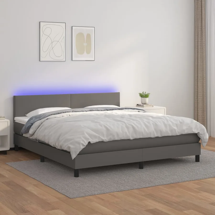 Sommier à lattes de lit avec matelas et LED Gris 160x200 cm