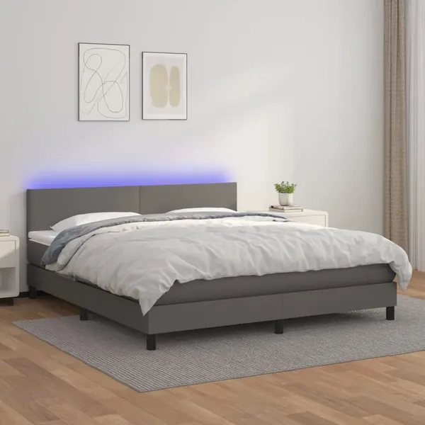Sommier à lattes de lit avec matelas et LED Gris 160x200 cm