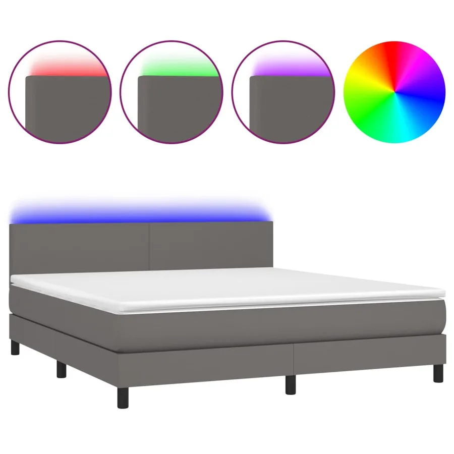 Sommier à lattes de lit avec matelas et LED Gris 160x200 cm - 2