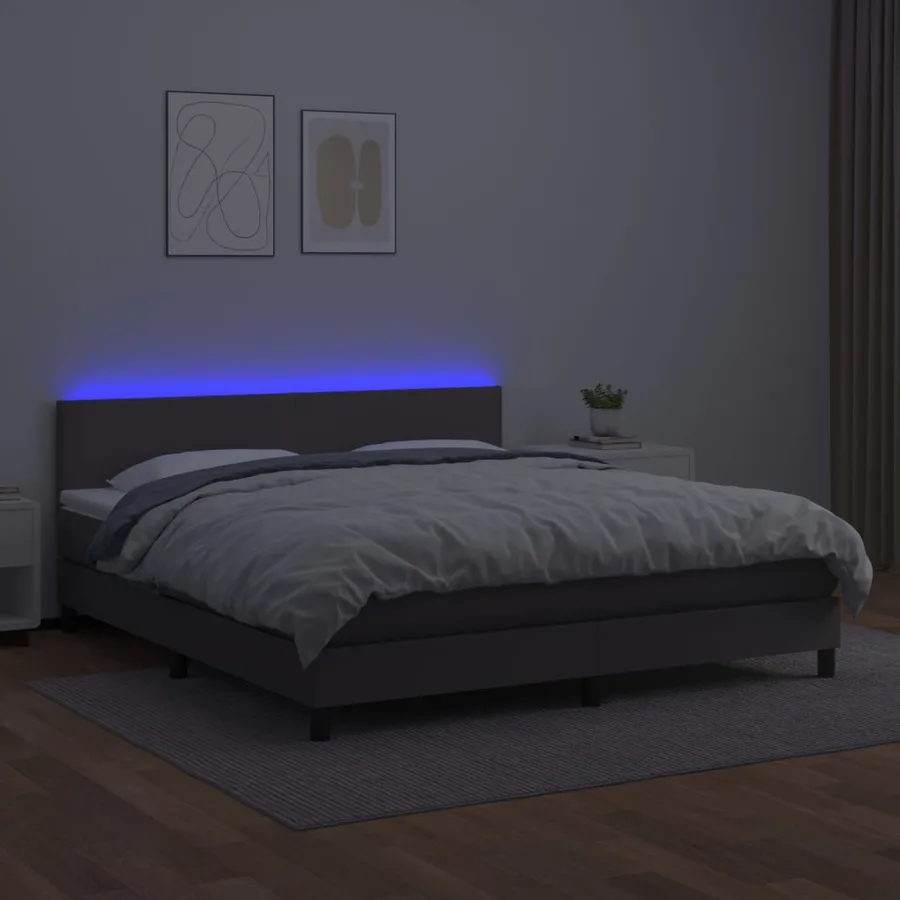 Sommier à lattes de lit avec matelas et LED Gris 160x200 cm - 4