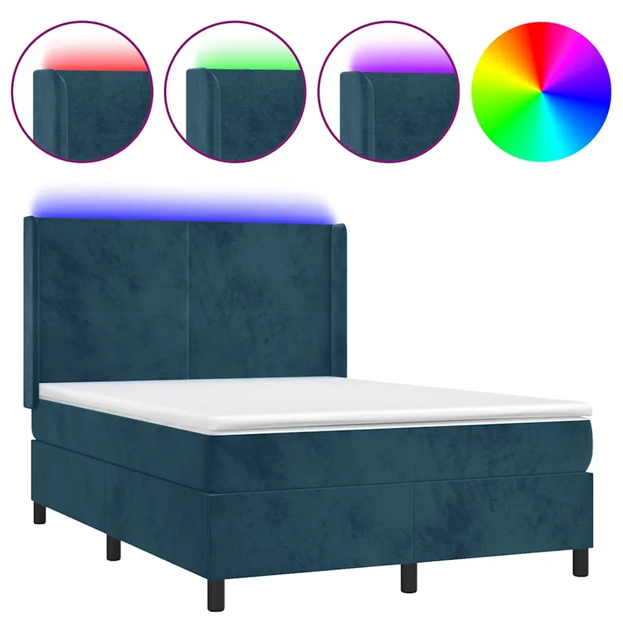 Sommier à lattes de lit matelas et LED Bleu foncé 140x200 cm - 2